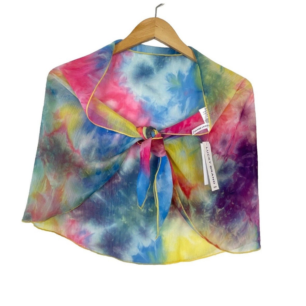Lucky Brand Swim Tie Dye Scarf Cover Up Rainbow Colorful Sheer Festival Hippie‎